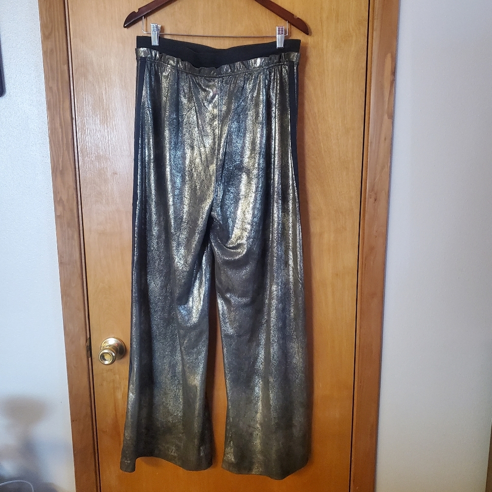 Free People Vegan Leather Gold Track Pants - Picture 5 of 7